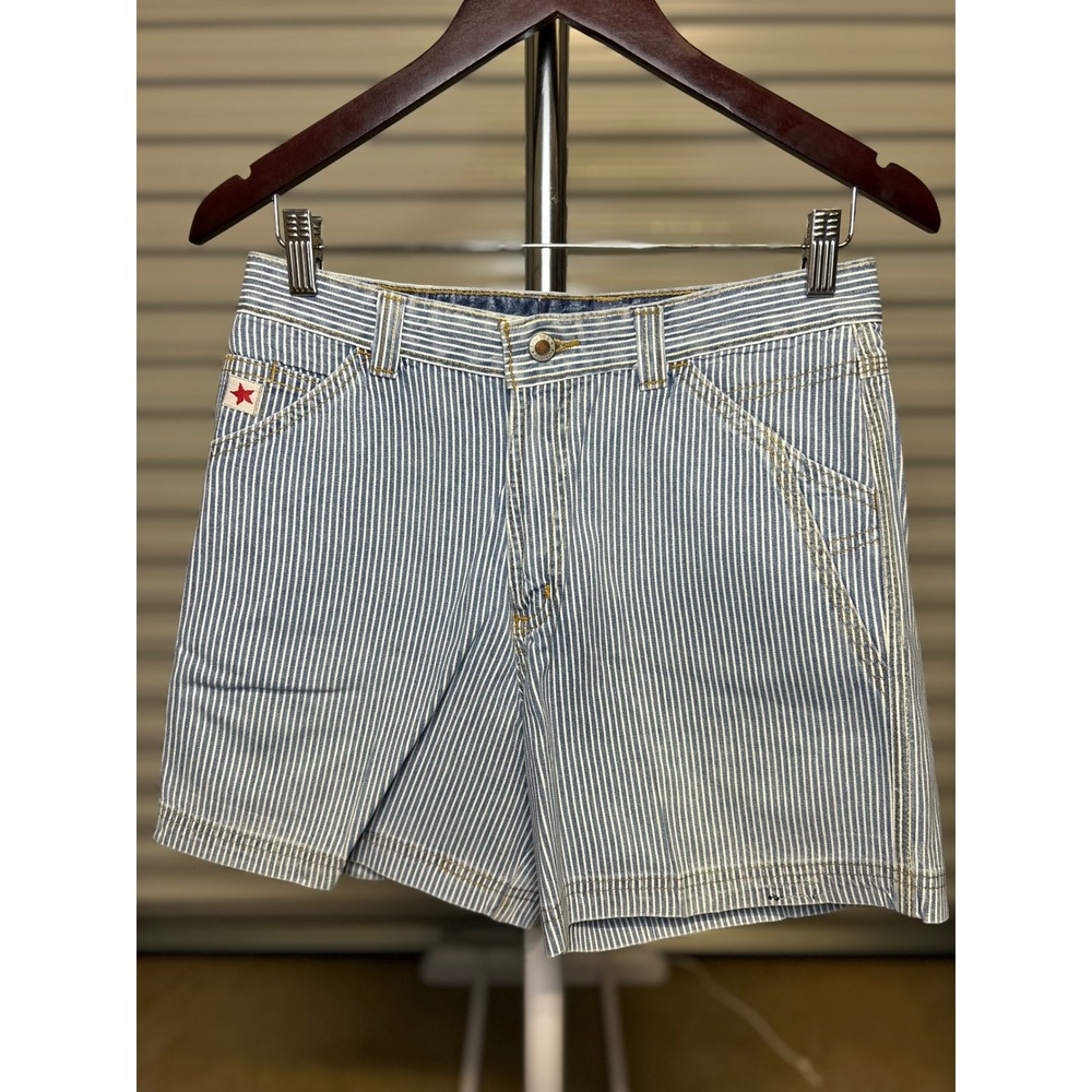 Rockies Shorts Women 27 Blue Hickory Stripe Relaxed Carpenter VTG 90s Western